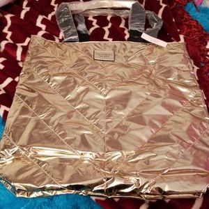 VS // Gold Tote with Black Strap Detail